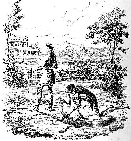 George Cruikshank, 'I perceived him loosening my shadow', from Chamisso, Peter Schlemihl (1861)